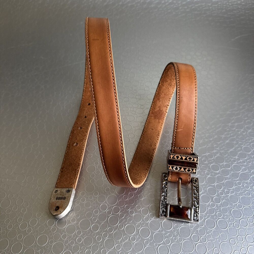 Vintage 1996 Brighton Leather Belt Resin 3 PC Hardware Western 39306 - Size M